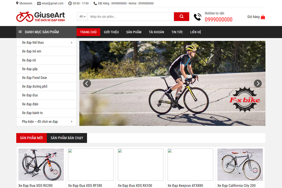 Mẫu website xe đạp GiuseArt