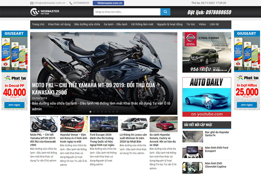 Mẫu website về tin tức oto & xe máy