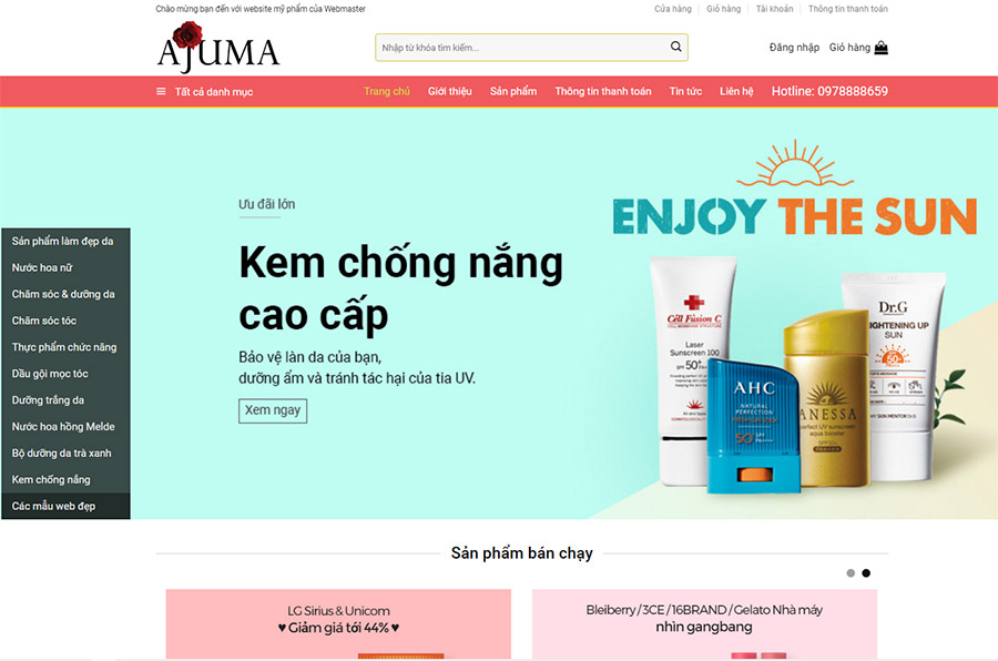 Thiết kế website về mỹ phẩm AJUMA