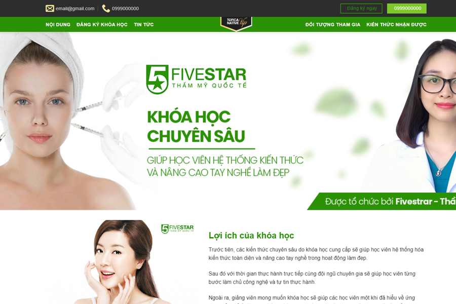 Mẫu website giới thiệu khóa học làm đẹp Fivestar