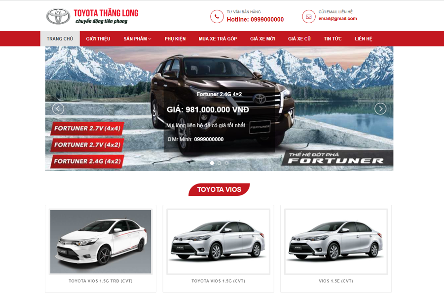 Mẫu website Toyota Thăng Long