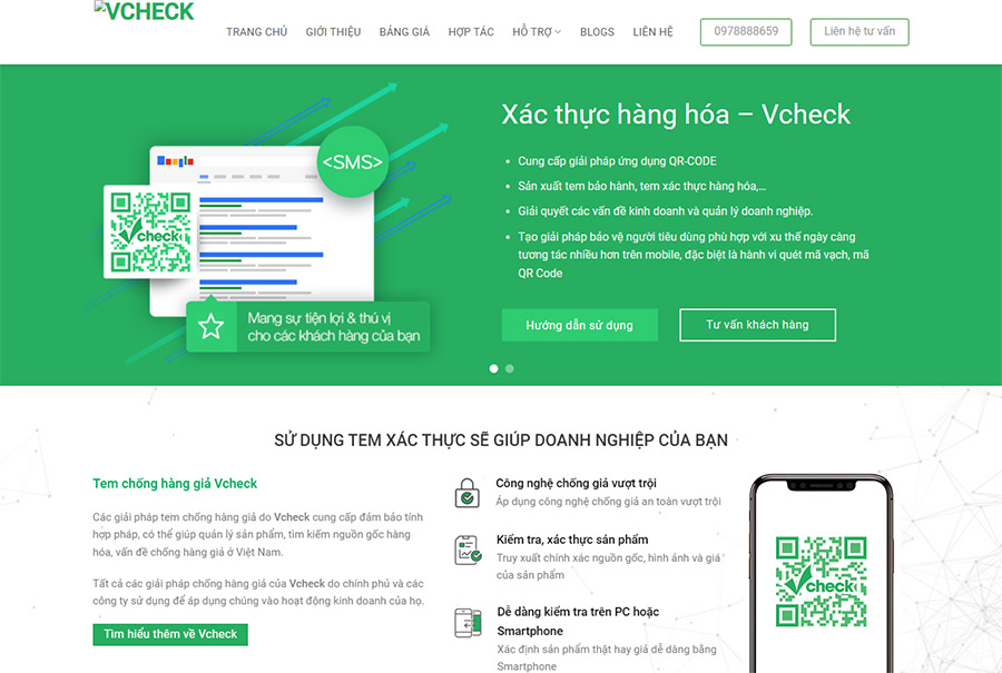 Mẫu website giới thiệu ứng dụng Vcheck