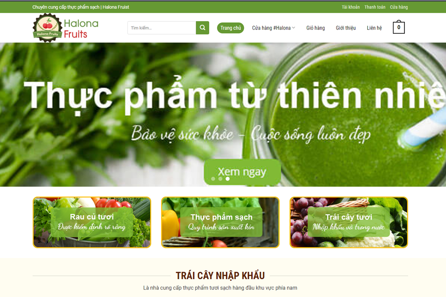 Mẫu website nông sản sạch Halona Fruits